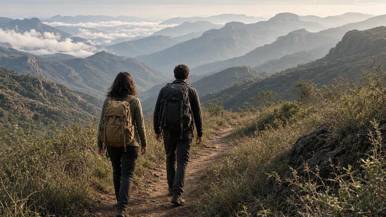 Caminhantes em trilha de ecoturismo ao ar livre